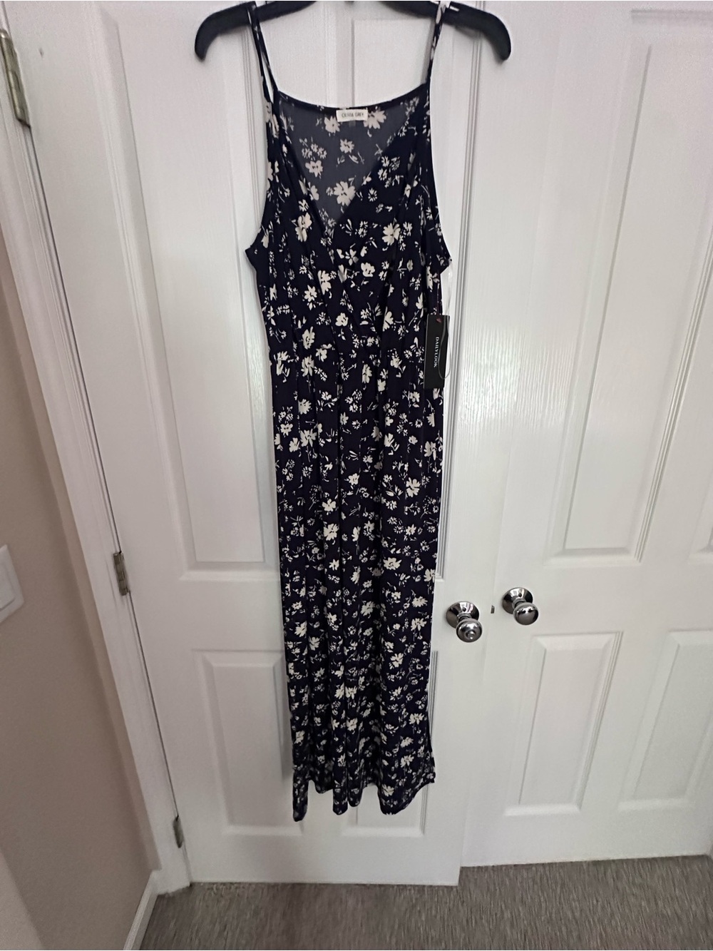 Olivia Grey Navy Floral Surplice Maxi Dress